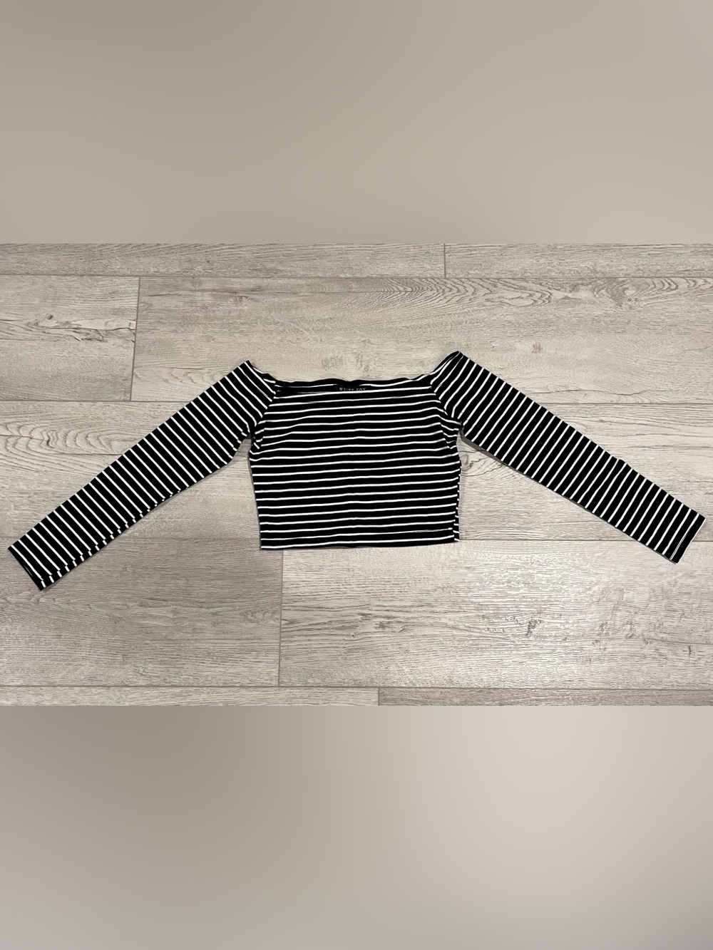 WHITEFOX -Black & White Striped Off Shoulder Crop Top
